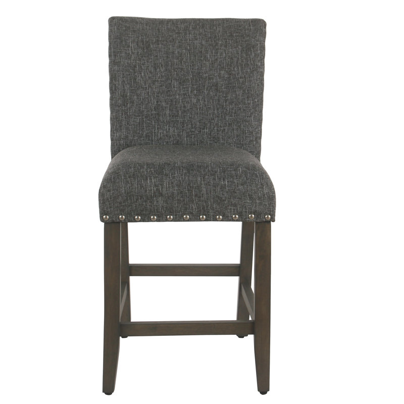 Arlene 24" Counter Stool with Nailheads, Slate Obsidian Gray Woven