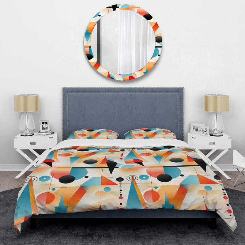 Literie Midcentury Geometric Resurgence, Housse de couette pour très grand lit et 2 très