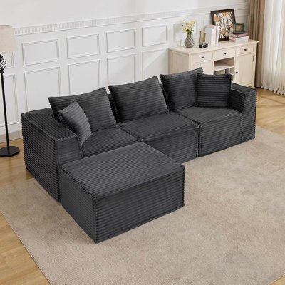 Canapé modulaire de 107 po avec 1 repose-pieds et canapé en forme de L pour le salon, sans assemblage