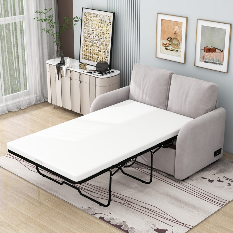Bissonnette 53" Upholstered Sleeper Sofa, Beige Velvet