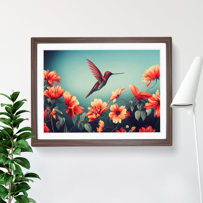 Superb Floral Hummingbird - Framed Print, 46cm H x 64cm W x 2cm D, Walnut Framed
