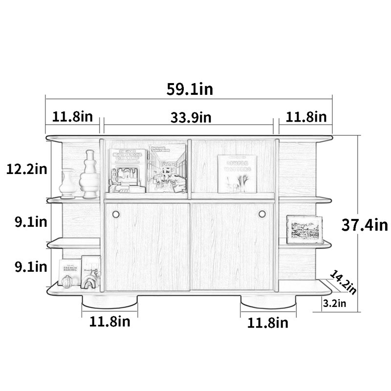 59.1 " W Rubberwood Solid Wood Sideboard
