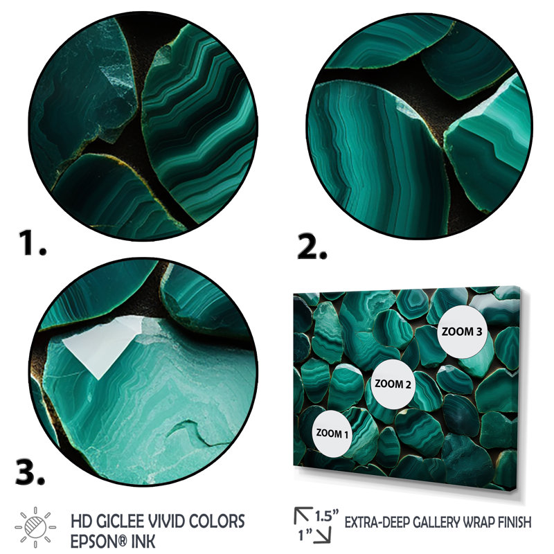 Vert émeraude pierre Amazonite géode II - art mural pierre géode, Cadre flottant doré, H 12 po x l 20 po x P 1 po