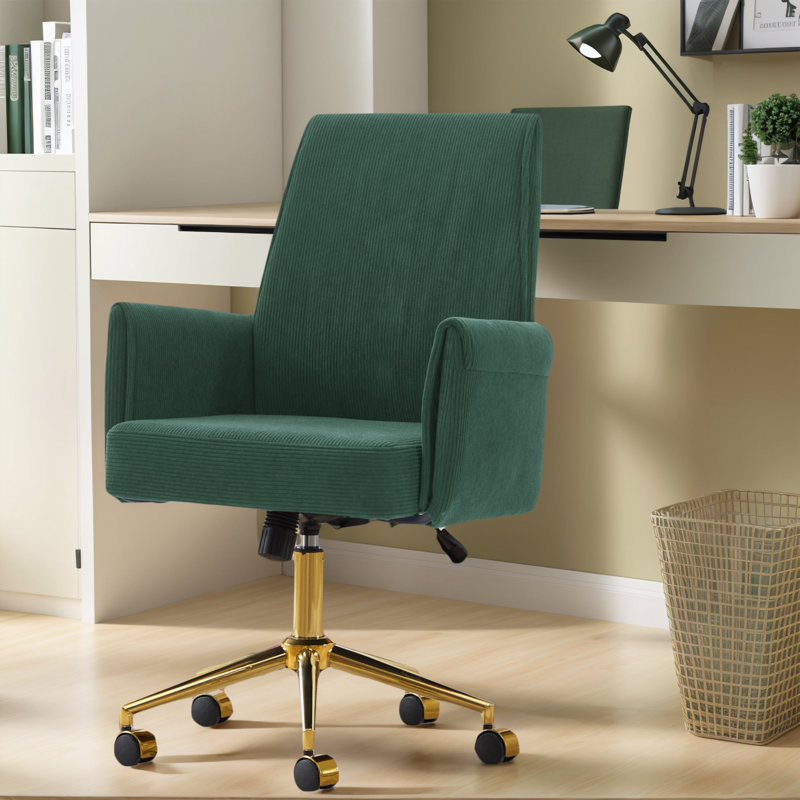 Modern Home Office Chair With Swivel Wheels, Dark Green
