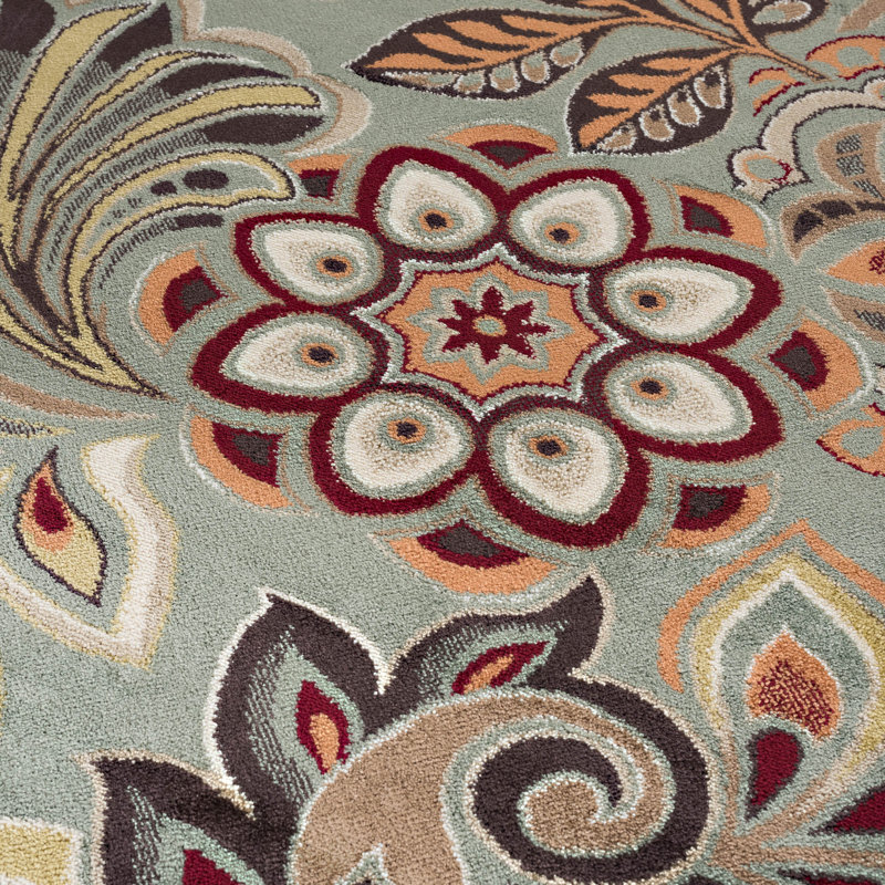Elmer Transitional Seafoam/Red/Green Area Rug, Rectangle 2' x 3'