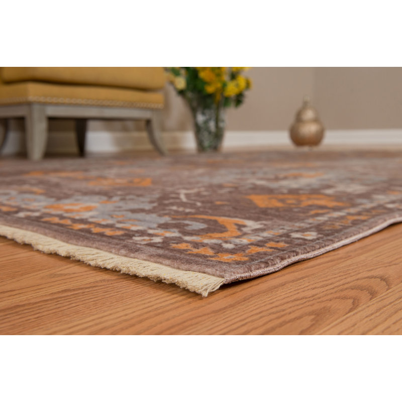 Tapis orange en polyester oriental oriental tissé à la machine 9 pi 8 po x 13 pi 2 po, Rectangle 5 pi 3 po x 7 pi 6 po