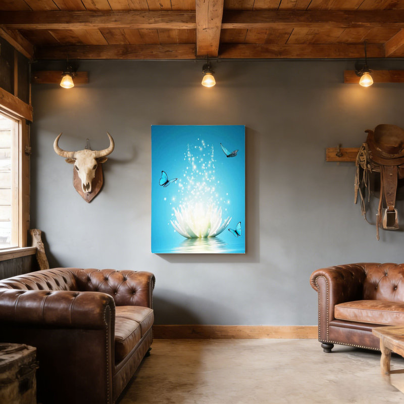 Lotus et papillons, 20 x 30 pouces, cadre mural en bois à l'arrière