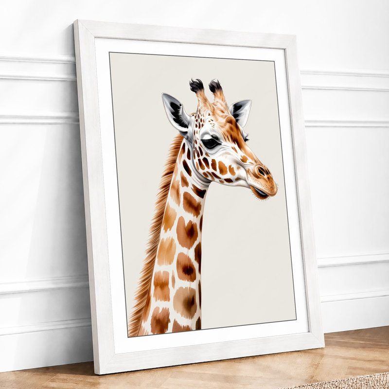 Gentle Giraffe Portrait Botanical - Framed Print, A3 - 42.0 x 29.7 cm, White