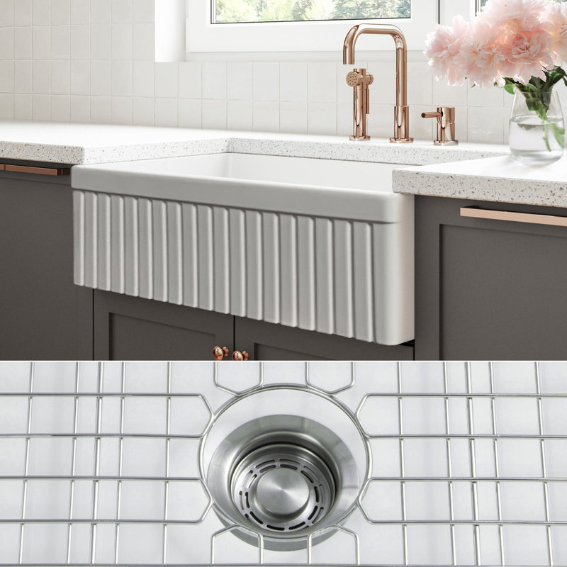 Luxury Solid Fireclay Farmhouse Sink, Stainless Steel Accessories