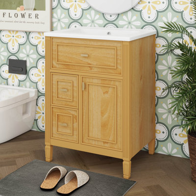 Ensemble de meuble-lavabo simple 24 po avec lavabo, armoire de rangement simple autoportante avec un tiroir rabattable, 2 tablettes de rangement et 2 tiroirs
