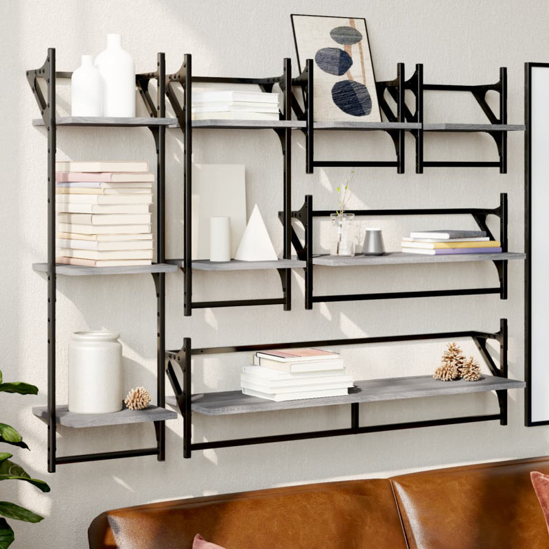 Dimick 6 Piece Wall Shelf Set with Bars Engineered Wood, Grey Sonoma