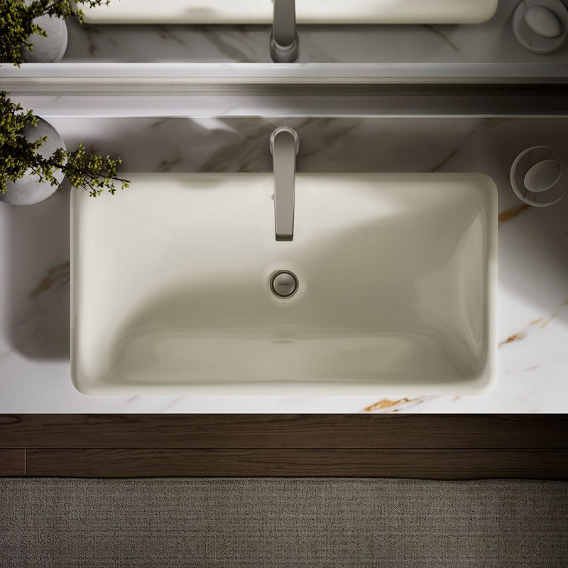 Iron Plains Metal Rectangle Dual Mount Bathroom Sink with Overflow, Biscuit