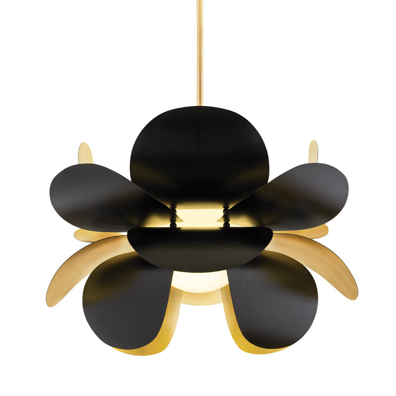 Ginger 1 - Light Unique / Statement Geometric Pendant, 17.25" H x 26.25" W x 26.25" D, Gold Leaf/Soft Black Combo