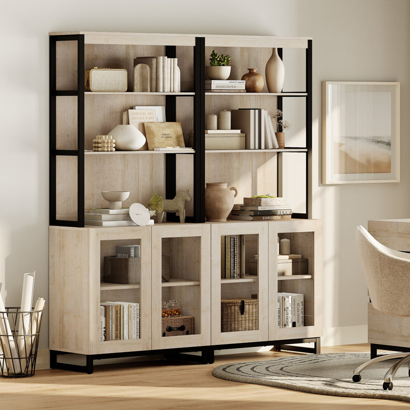  Home Office Furniture Set: 59" Executive Desk With Charging Station And Storage Cabinet, Two 72" Tall Bookcase, Modern Computer Desk And Library Shelf For Work Study
