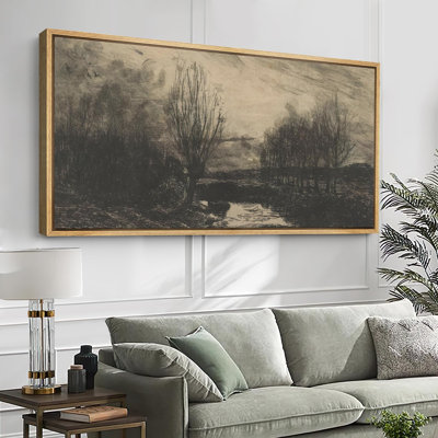 Moody, paysage sombre avec arbres et eau, art moderne