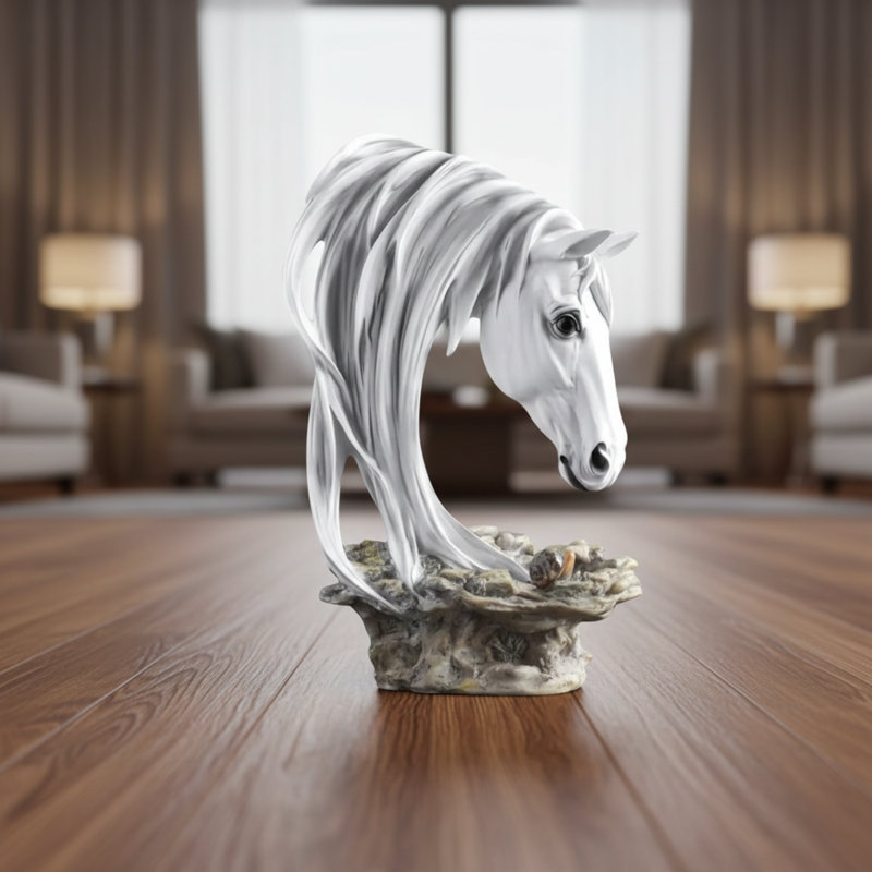 Décorative Horse Head Figurine Sculpture, White