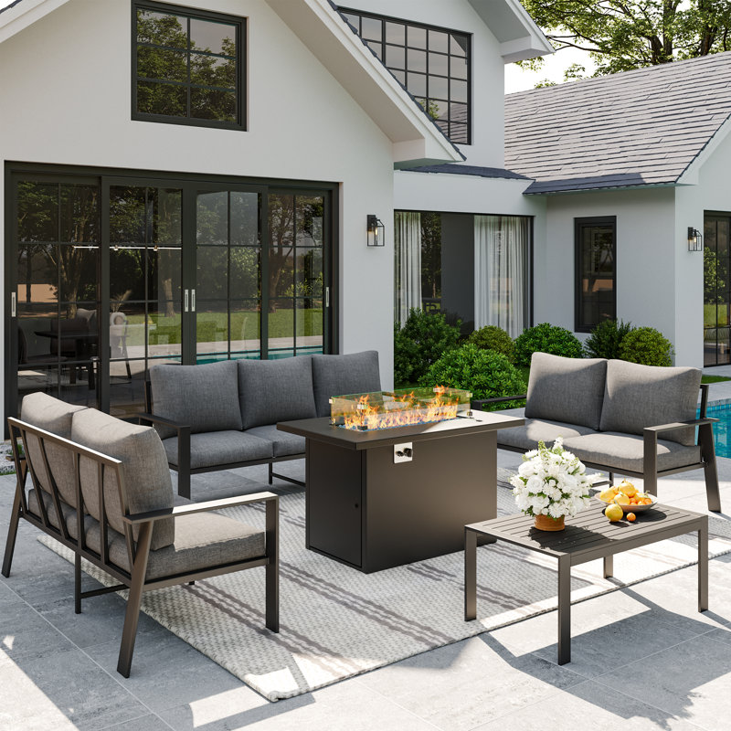 Aluminum Oudoor Sofa Set 7-Seat Patio Conversation Set with Coffee Table, Gray, Yes