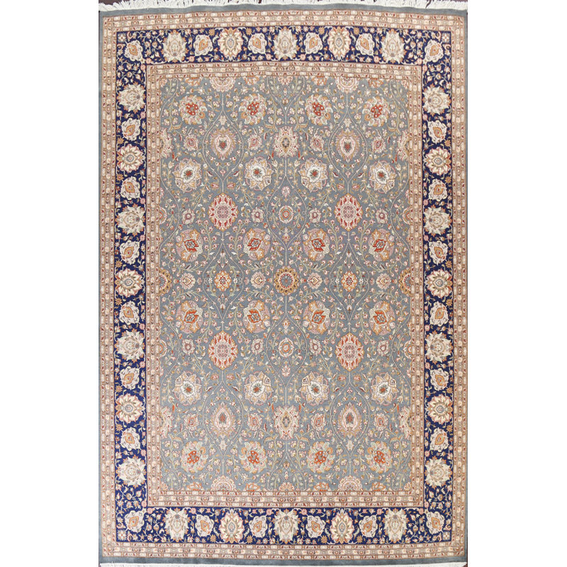 Tapis oriental floral à motif de légumes Tabriz noué à la main 9 x 12