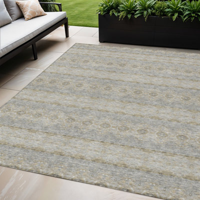 5' X 8' Gold Floral Medallion Washable Indoor Outdoor Area Rug