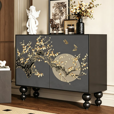 Solid Wood Entryway Cabinet with Artistic Design