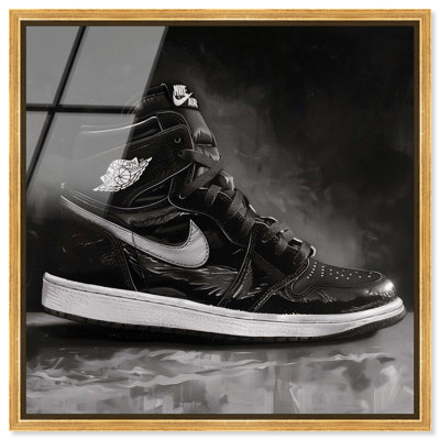 Black Night Sneaker Framed High-Gloss Acrylic Glass Wall Art Sneaker Head Prints by Art Remedy, Gold Frame, 16 x 16