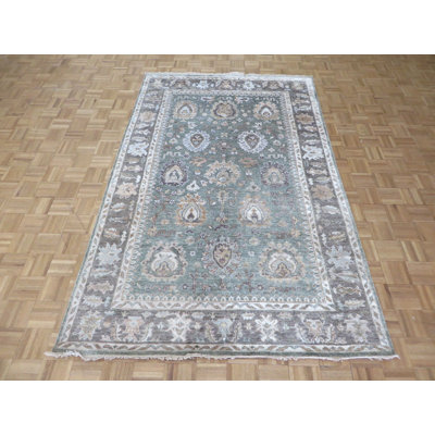 Tapis de zone en laine vert 5 pi 8 po x 8 pi 10 po main one-of-kind noué la sage Josephson
