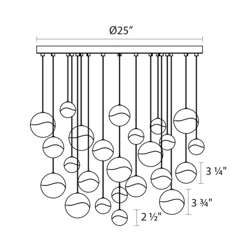 Grapes 24 - Light LED Cluster Pendant, 2.5" H x 25.5" W x 25.5" D, Satin Nickel, White