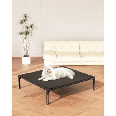 Elevated Dog Bed for Large Dogs, Raised Dog Cot Fits Up to 120 LBs, Heavy Duty Pet Cots with Durable Supportive Teslin Recyclable, Indoor & Outdoor Pet Bed, Black/L