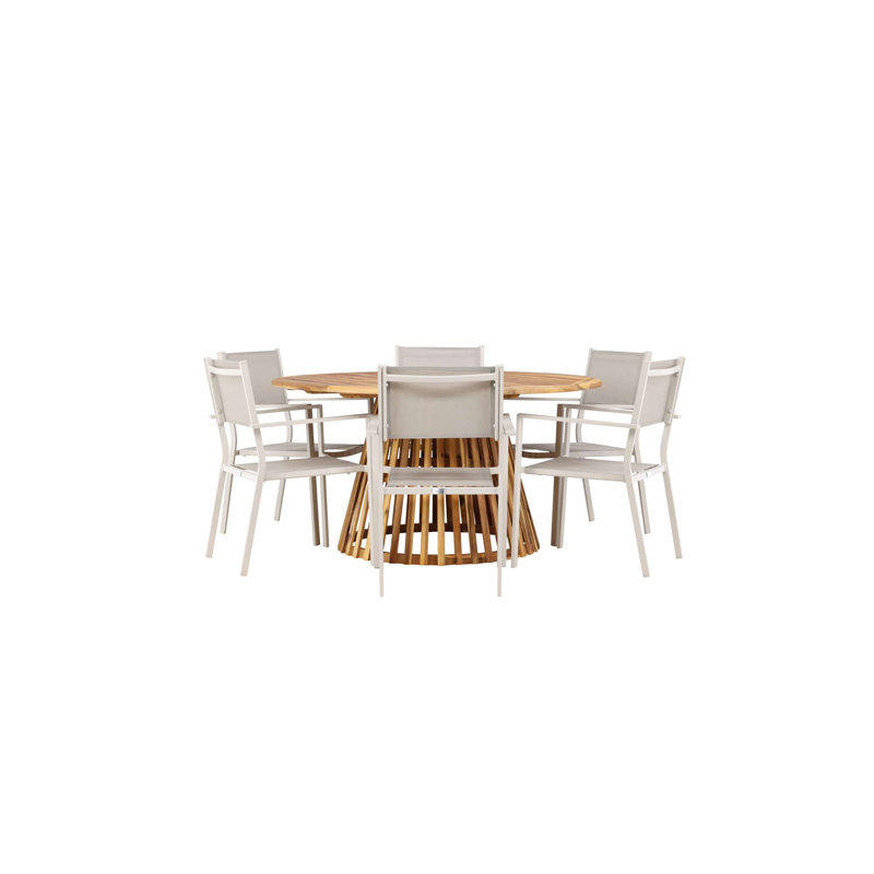 Taniya 6 - Person Acacia Patio Dining Set with Round Table, Beige