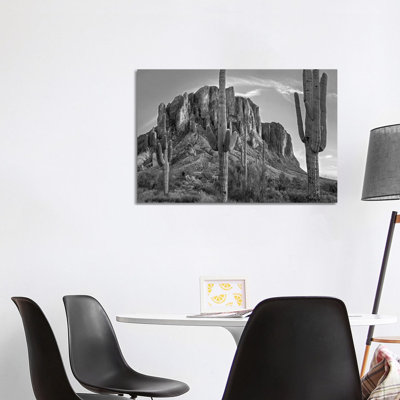 Saguaros And Superstition Mountains, Lost Dutchman State Park, Arizona - Wrapped Canvas Print