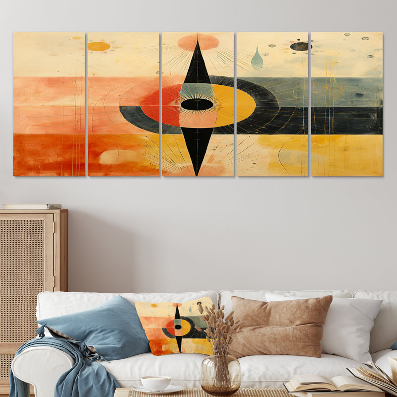 Cordt - art mural géométrique, toile 5 pièces, H 32 po x l 80 po