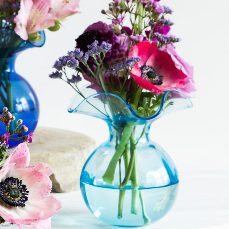 Hibiscus Glass Vase, Overall height- 10'', Aqua