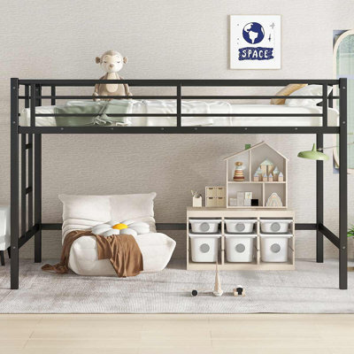 Twin Size Classic Loft Bed Minimalist Design With Guardrails For Kids, Black