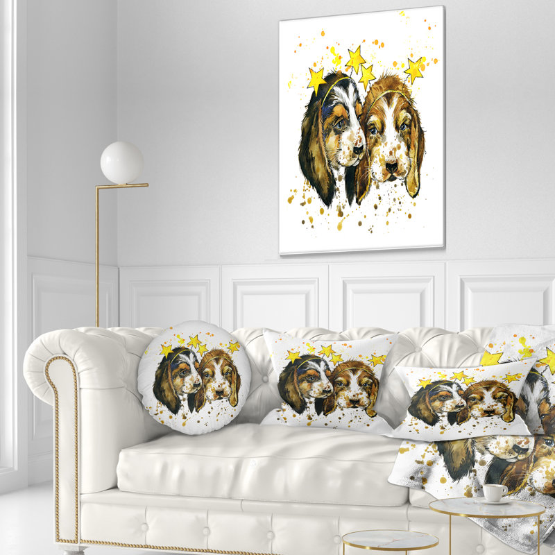 Drôle de chiot avec aquarelle - Coussin décoratif imprimé animal