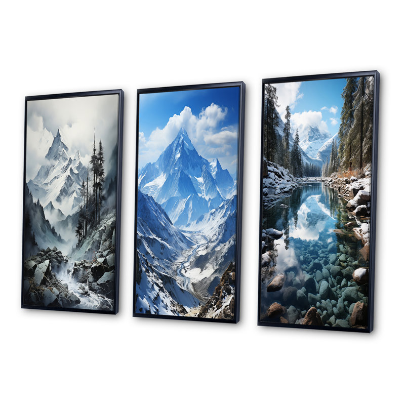 «Canada Majestic Peaks», 3 pièces sur toile, H 40 po x l 60 po, Cadre noir