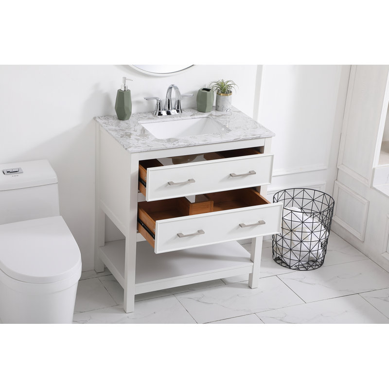 Martins 30'' Single Bathroom Vanity with Engineered Marble Top, White