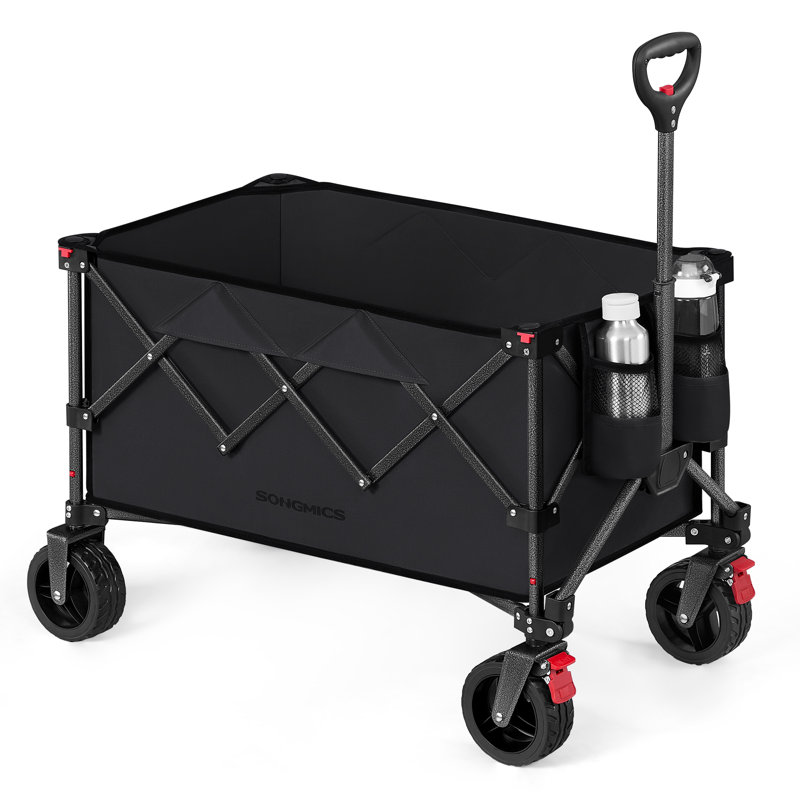 Foldable Trolley, Garden Camping Trolley With Handle, 150 L, Holds Up To 150 Kg, 4 Removable Wheels, Space-Saving, Outdoor, Ink Black