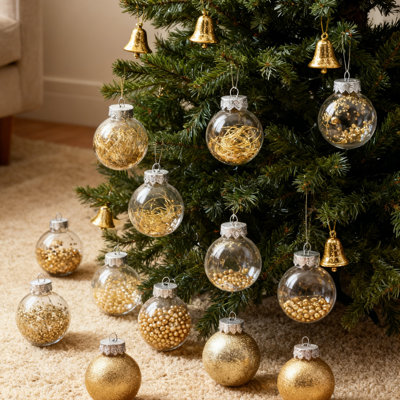 Ensemble de 30 boules de Noël en plastique incassables, boules décoratives d'arbre de Noël de 2,36 pouces, décorations de fêtes décoratives, or