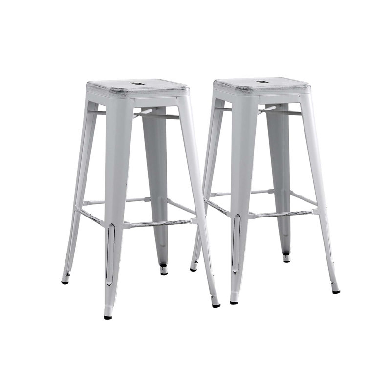 Backless Modern Lightweight Industrial Metal Bar Stools With 4 Leg Design, Set Of 2, 30/