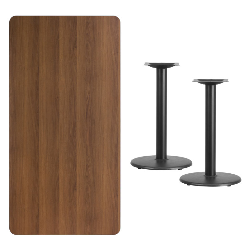 Plateau de table rectangulaire en stratifié 30 po x 60 po avec base ronde Stephine, Noyer