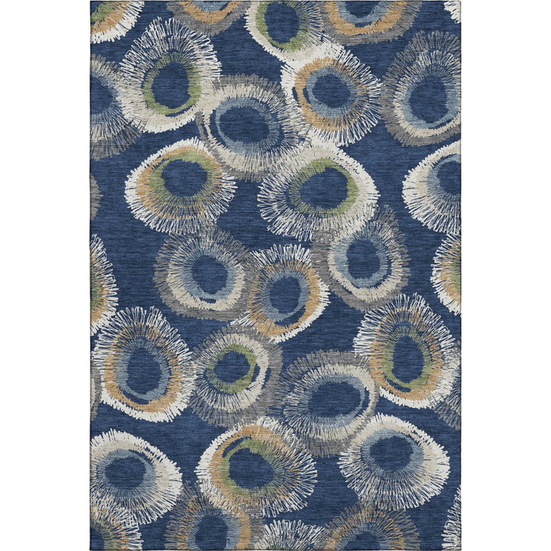 Premium Machine Washable Mayfield AMF2278 Geometric Rug, Navy, 5' x 7'6"