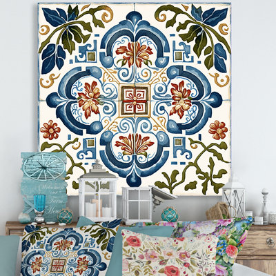 Carreaux méditerranéen en bleu rétro I - tuile abstraite, décoration murale en métal