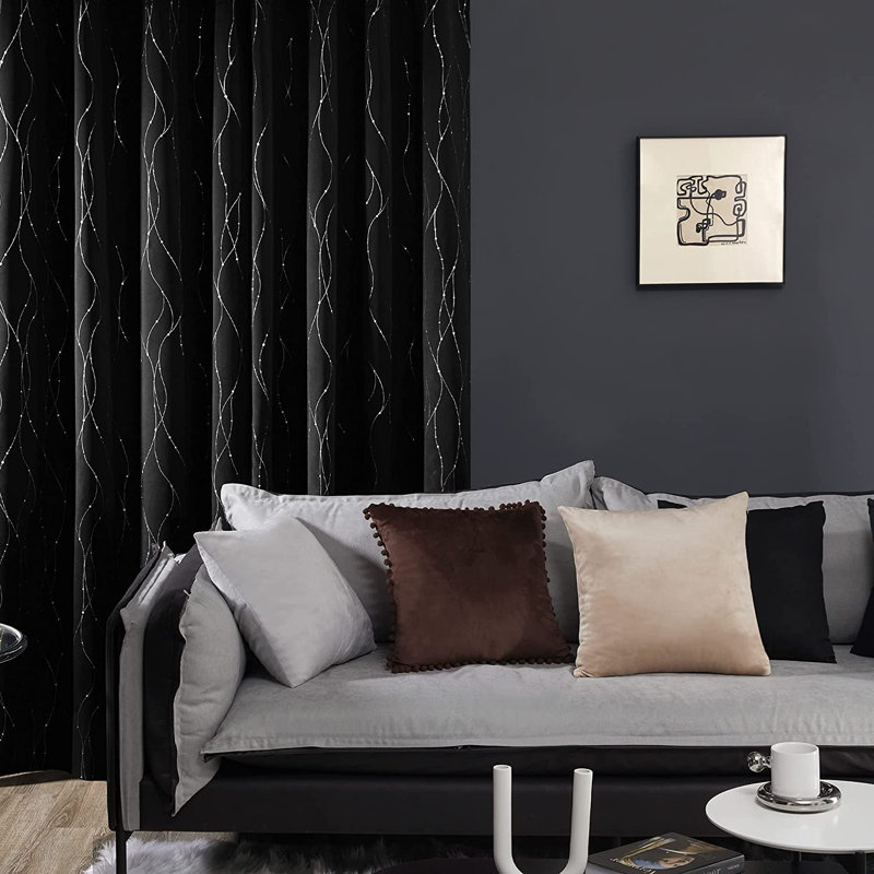 Flurin Room Darkening Curtain Pair, 52" W x 84" L, Black