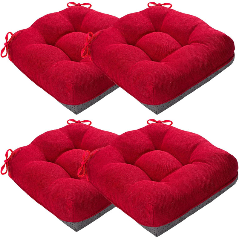 Set Of 4 Dining Chair Cushions Red