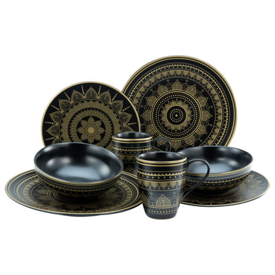 MANDALA GOLD Piece Stoneware Dinnerware Set - Service for 2