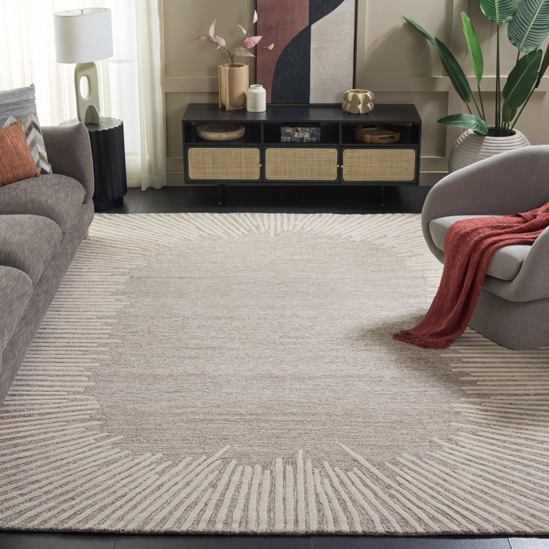 Antonyio Abstract Handmade Tufted Area Rug in Natural/Ivory, Rectangle 8' x 10'