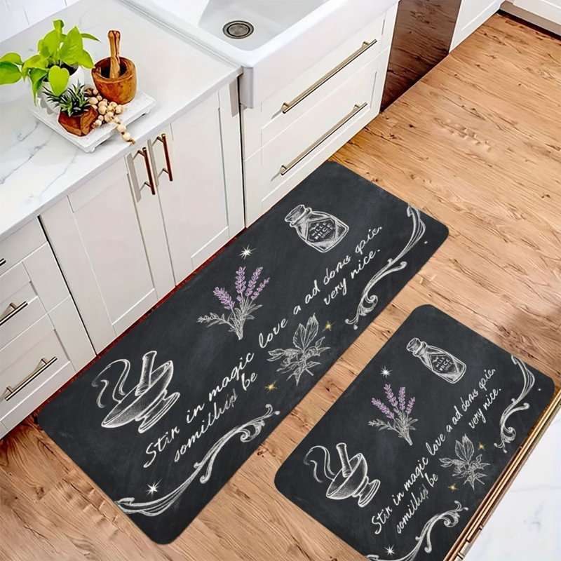 Ensemble de 2 tapis de cuisine noirs et noir pour tapis de cuisine et garde-manger