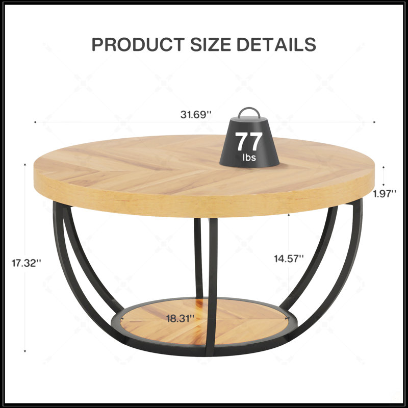 Table basse ronde, Bois naturel, Noir