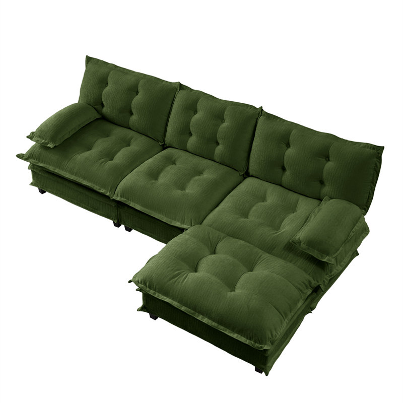 3-Seater L-Shaped Sectional, Green Chenille