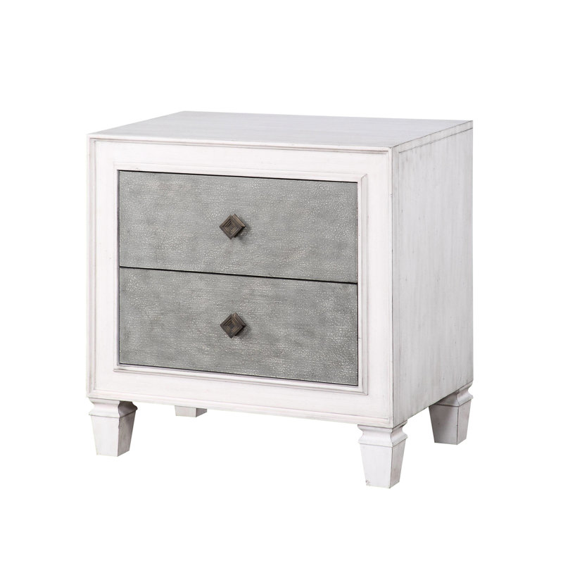 Gray And White Night Stand With Felt-Lined Drawer Interiors Interior Stability